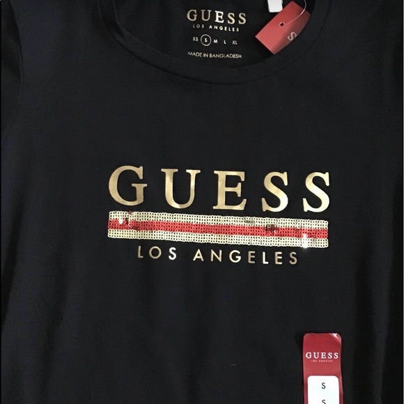 SOLD - Guess Sequin Logo Black Tee - NWT - Picture 4 of 11